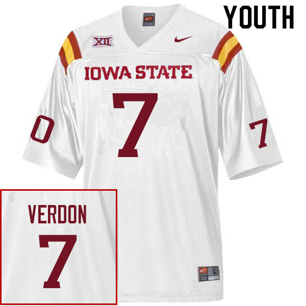 Youth #7 Malik Verdon Iowa State Cyclones College Football Jerseys Sale-White